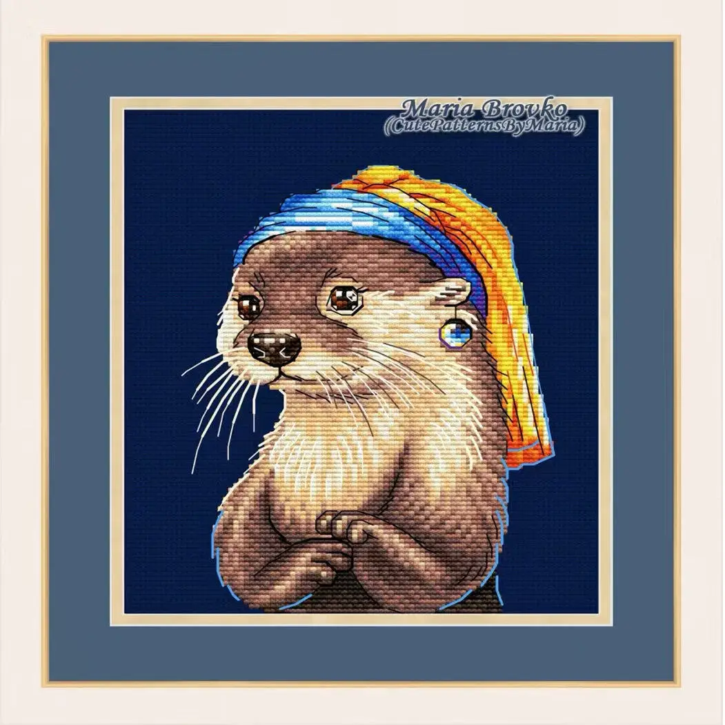 Cross Stitch Stamped Kits Beginners - [CC4223-Loutre avec boucles d'oreilles en perles]