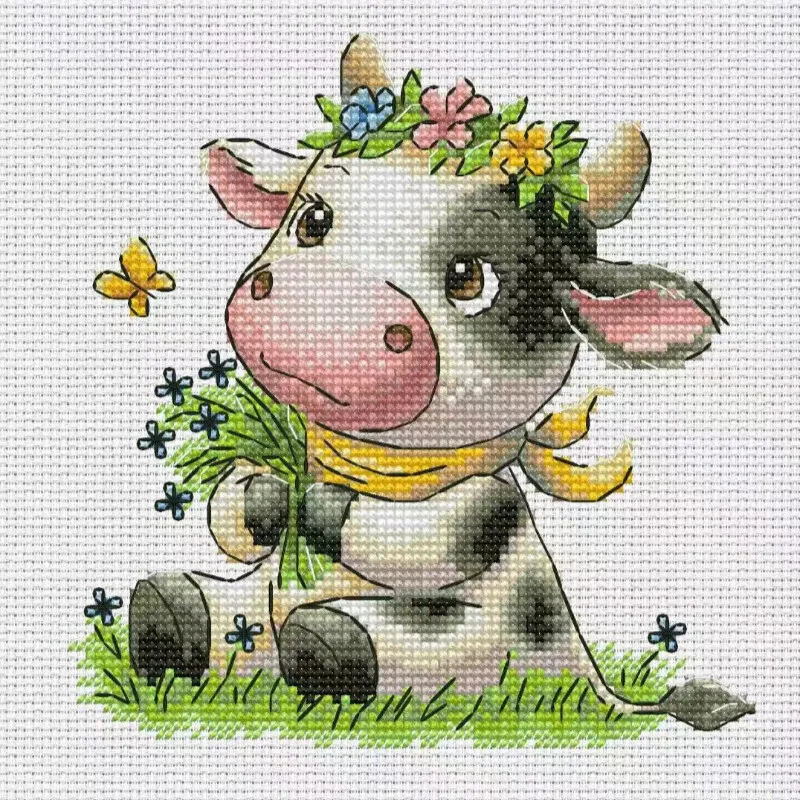 Cross Stitch Stamped Kits Beginners - [CC2949-Petite vache adorable] | Kit de